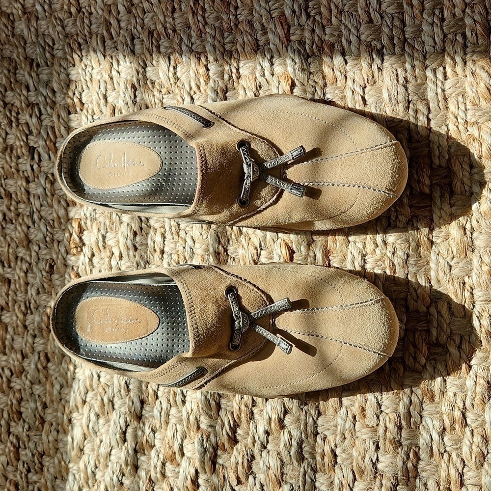 Cole Haan Air Brown Leather Tassel Performance Slides Shoes Women Sz 8B
